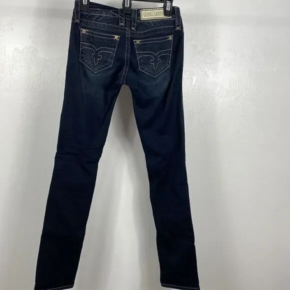 Rock Revival Anabela Dark Wash Low Rise Straight Leg Jeans Size 25 - Picture 3 of 11
